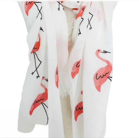 JC Sunny Accessories - JUST CLASSIC SUNNY Pink Flamingo Lightweight Fringe Scarf | Tropical Boho Wrap